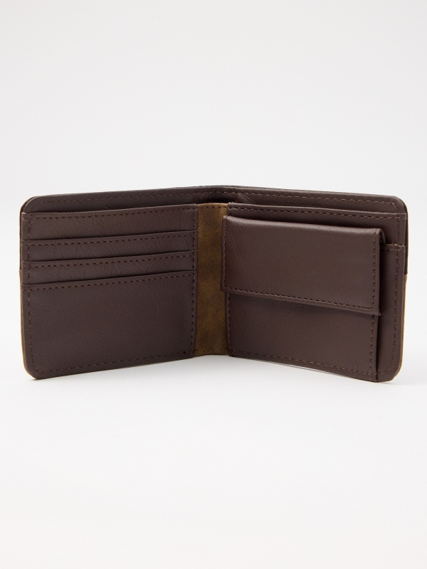 INSIDE men's leatherette wallet brown back view