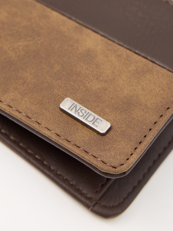 INSIDE men's leatherette wallet brown detail view