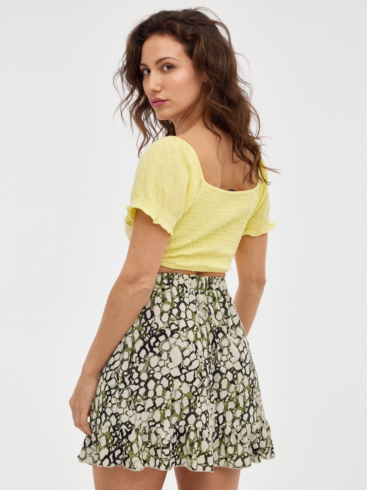 Mini print skirt with ruffle multicolor middle back view