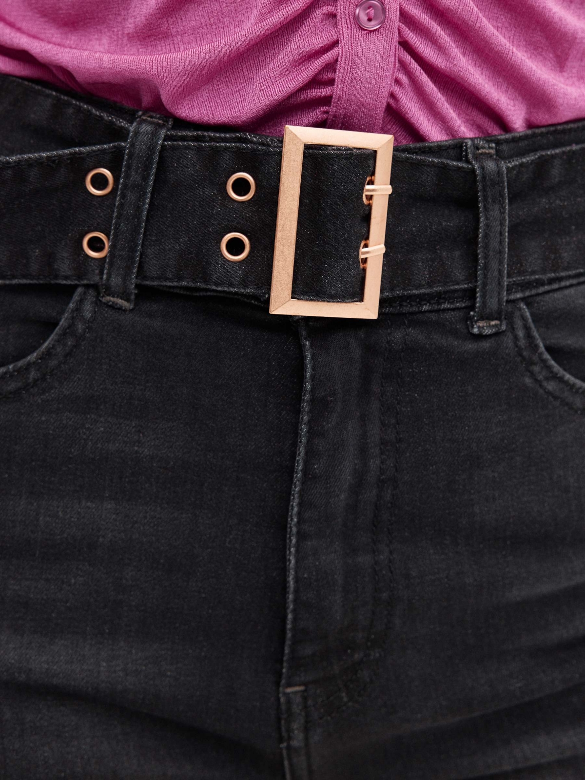 Denim shorts with belt black detail view