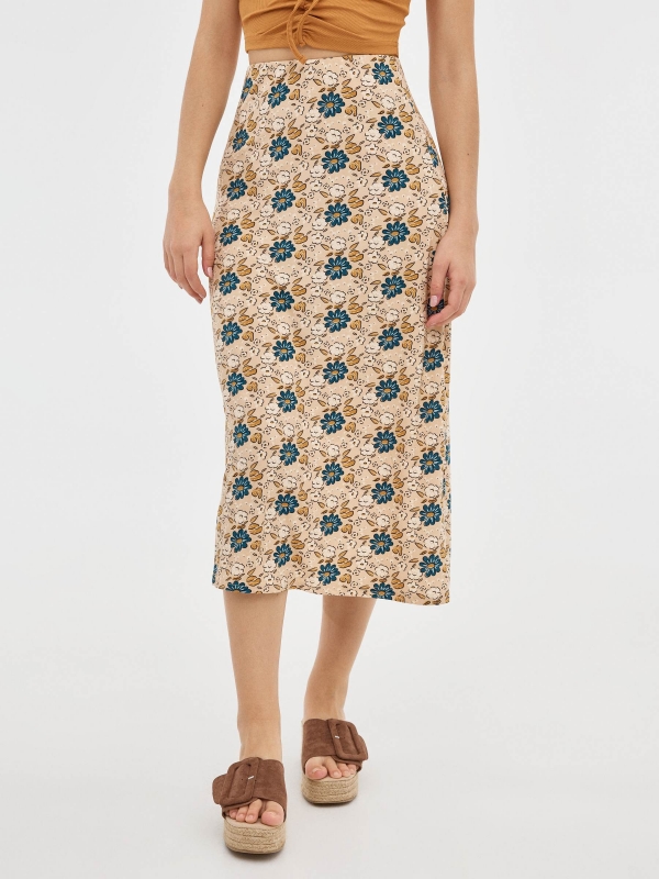 Fitted Midi Print Skirt multicolor middle back view