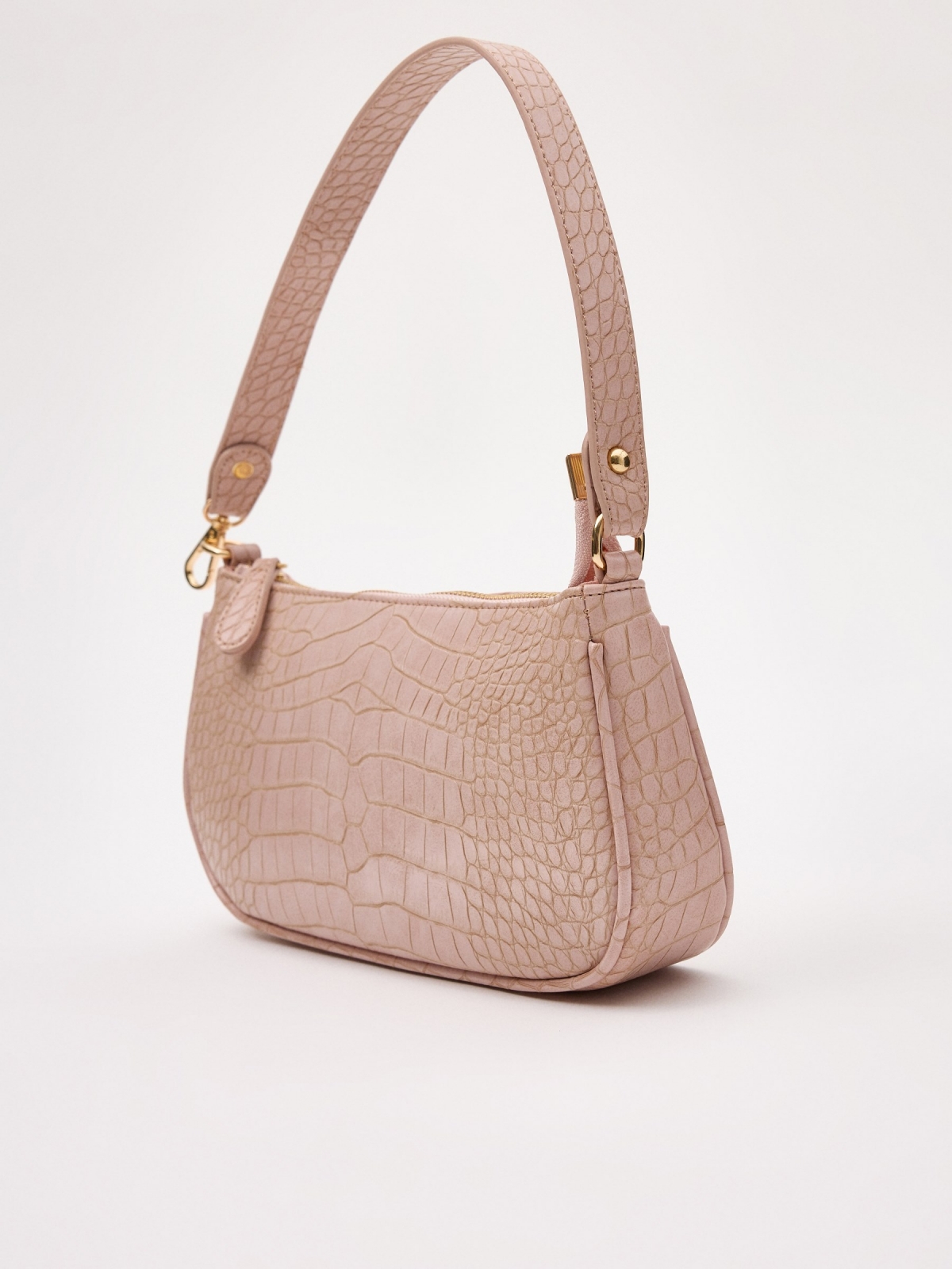 Pale pink leather effect bag pink 45º side view