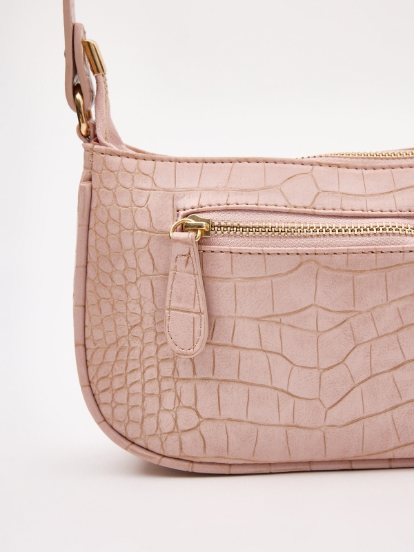 Pale pink leather effect bag pink detail view