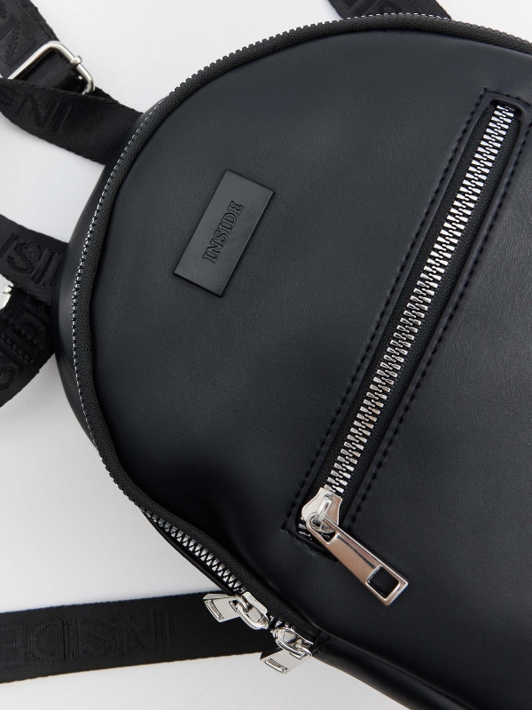 Black leather effect backpack 45º side view