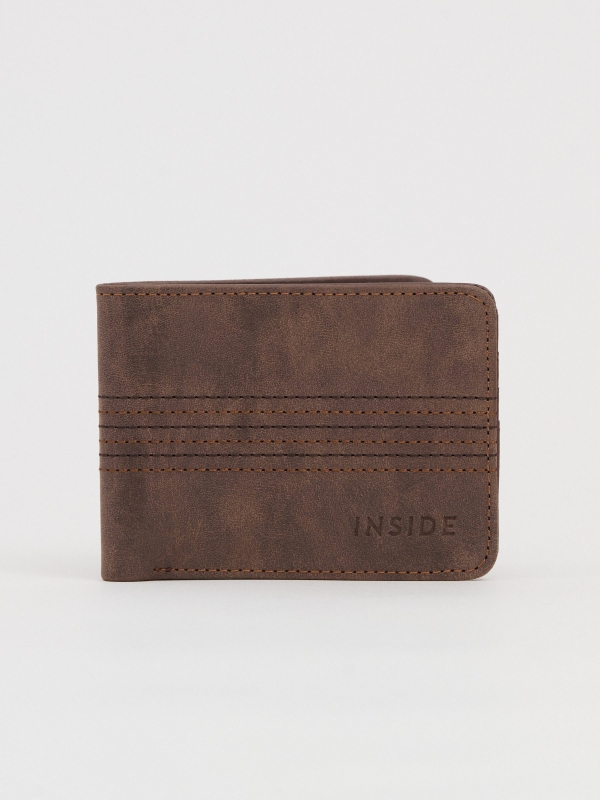 Leather effect wallet with seams brown