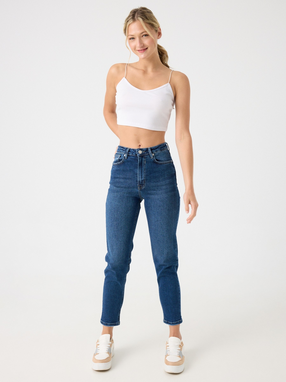 Basic slim fit mom jeans navy front view