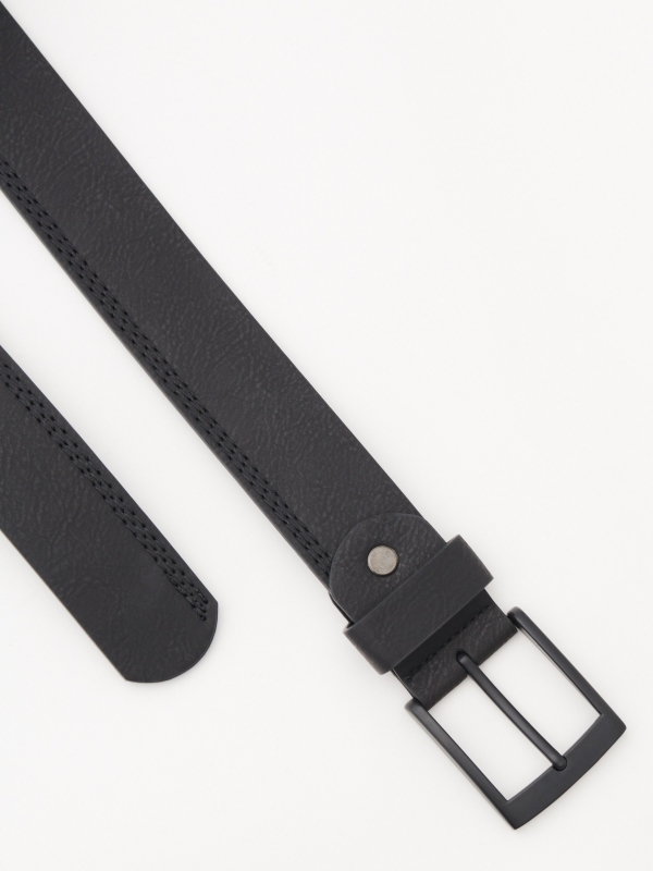 Stitching leather effect belt black hebilla