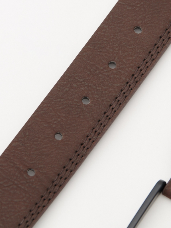 Stitching leather effect belt brown hebilla