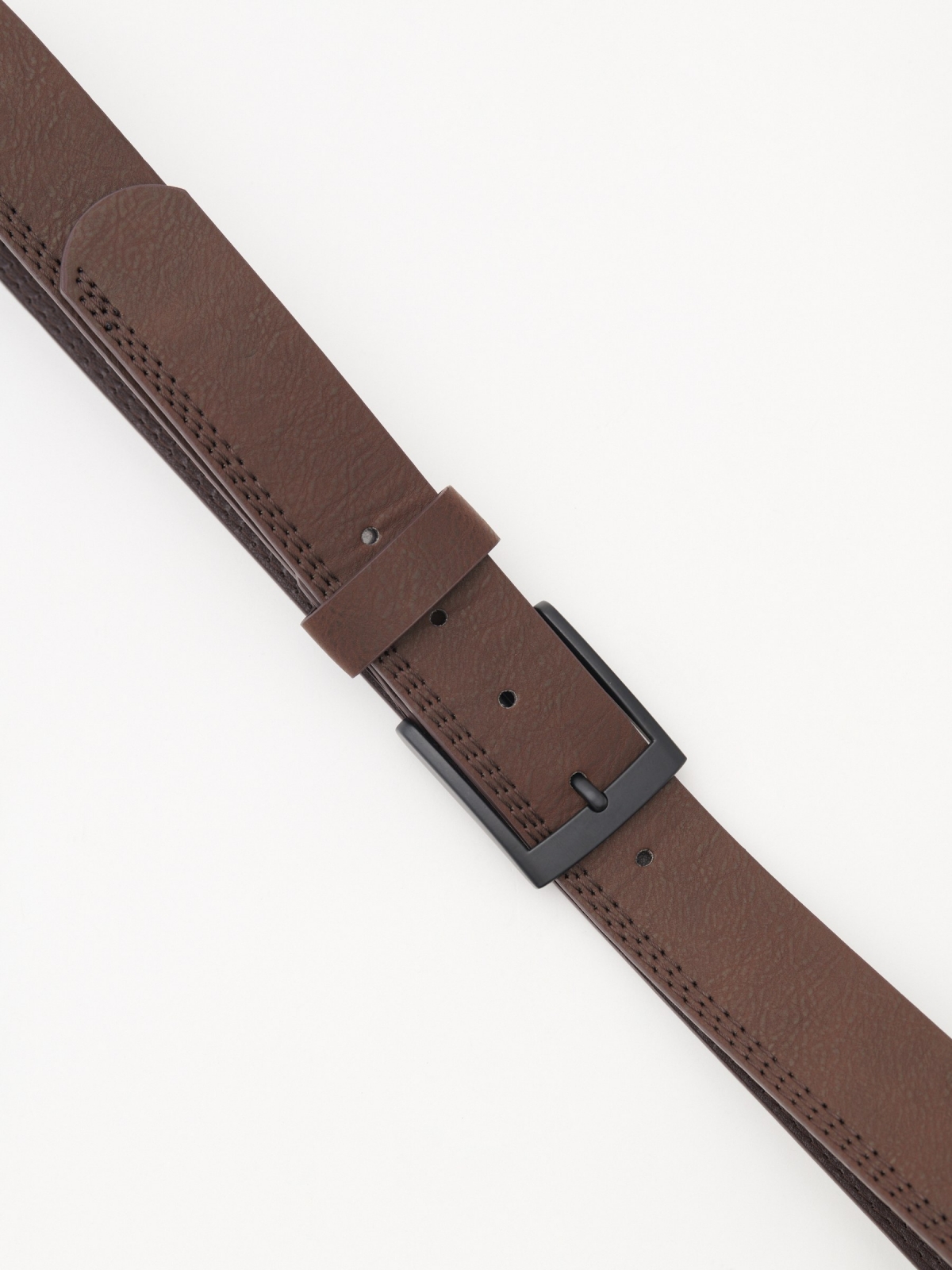 Stitching leather effect belt brown vista detalle
