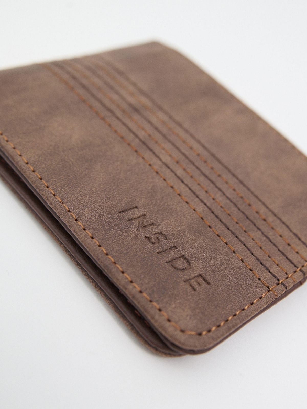 Leather effect wallet with seams brown back view