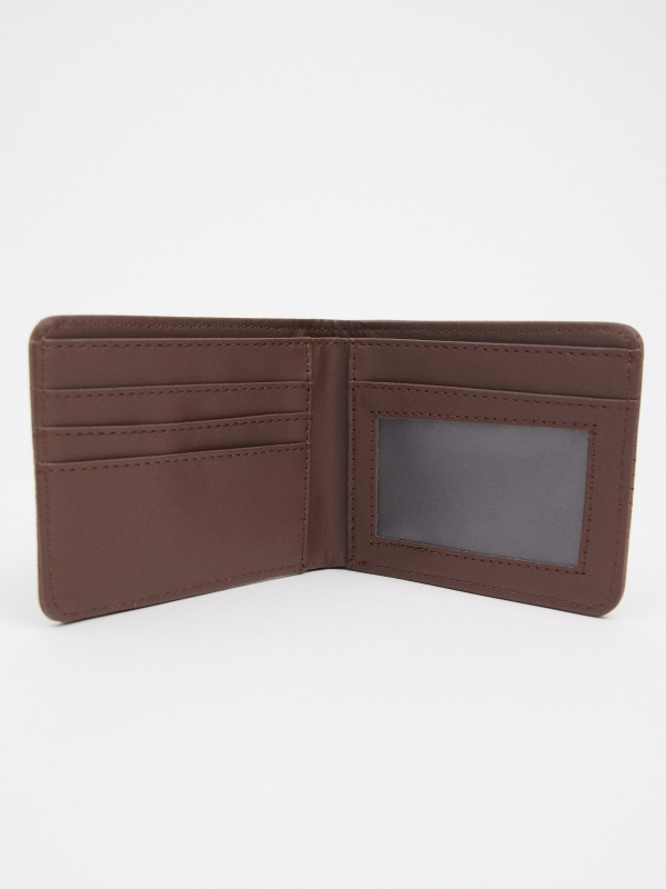 Leather effect wallet with seams brown 45º side view
