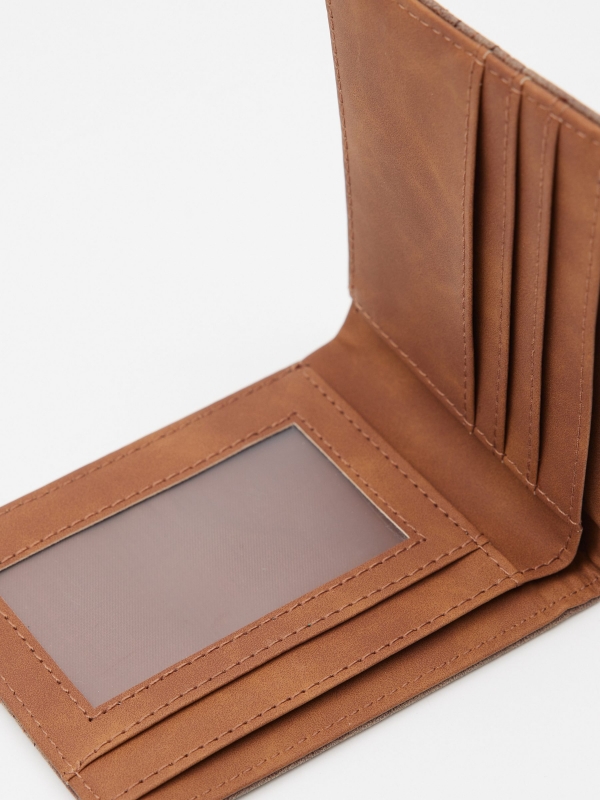 Leather effect wallet with seams brown interior view