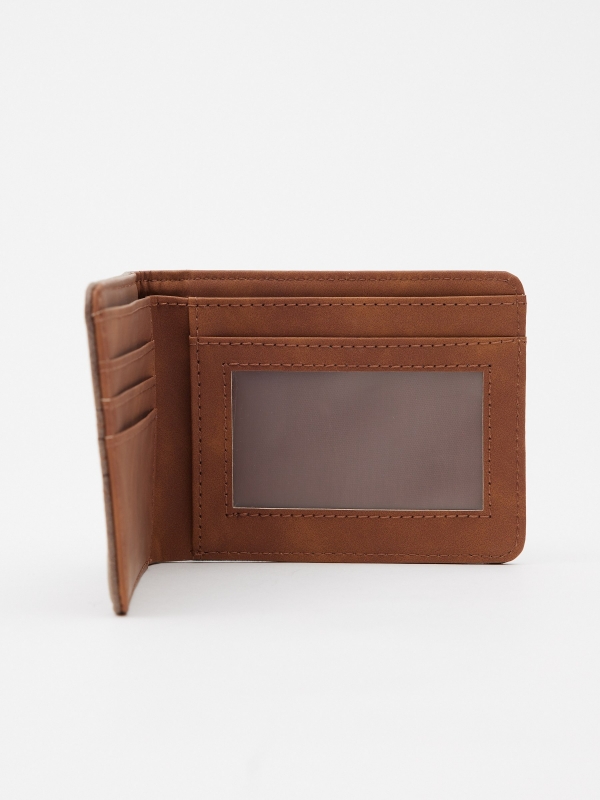 Leather effect wallet with seams brown detail view