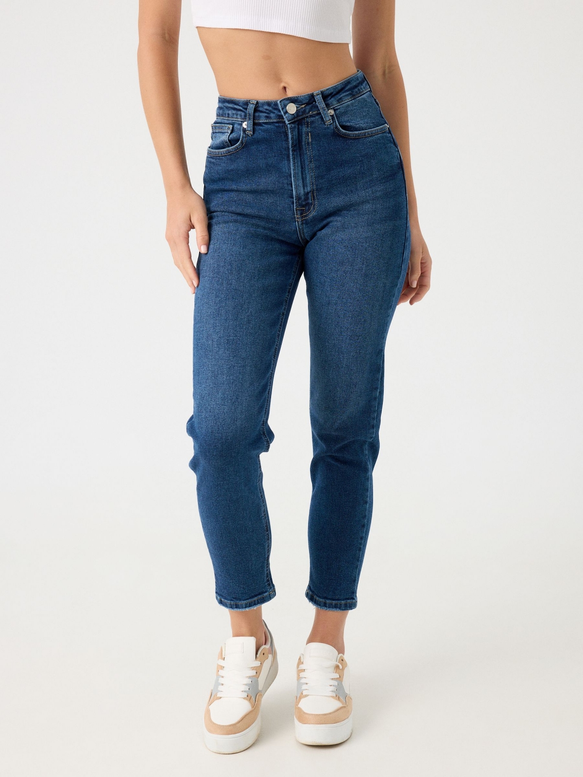 Basic slim fit mom jeans navy middle front view