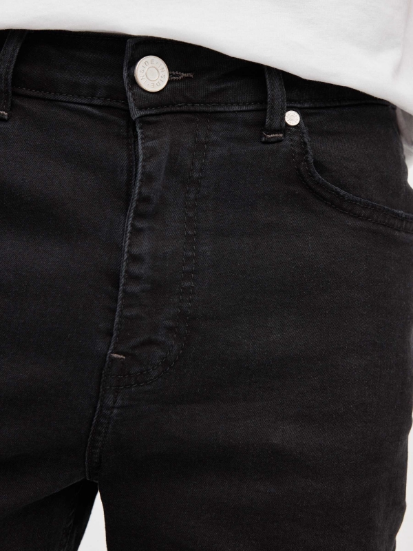 Calção de ganga Slim Bermudas Shorts preto preto vista detalhe