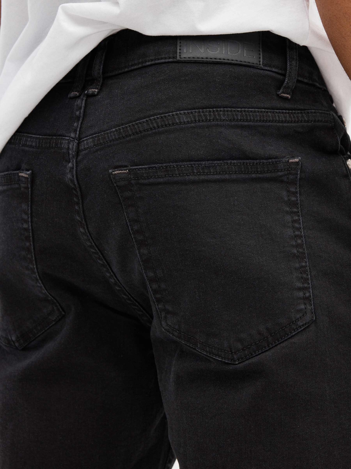 Calção de ganga Slim Bermudas Shorts preto preto vista detalhe