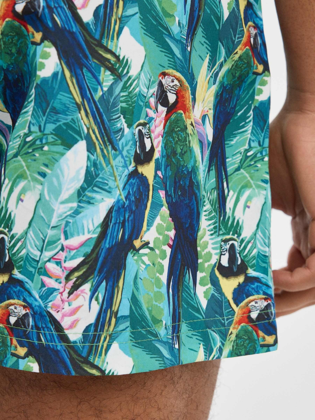 Parrot print swimsuit white detail view