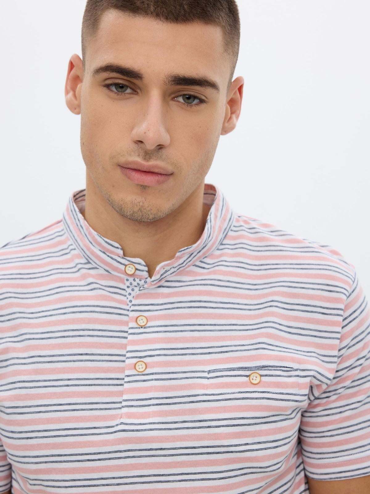 Polo shirt with mao collar stripes multicolor detail view