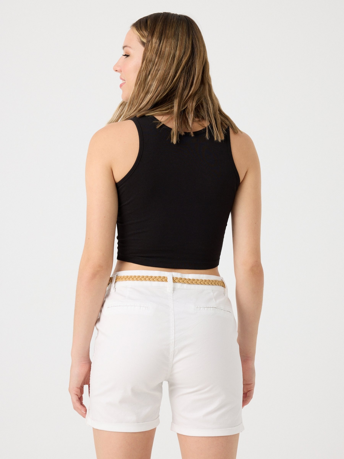 Braided belt shorts white middle back view