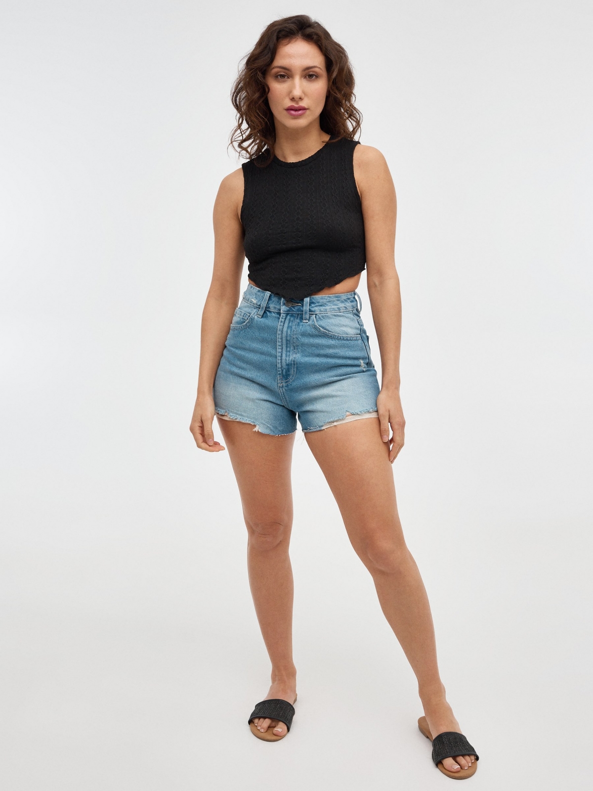 Black crop top with piping black front view