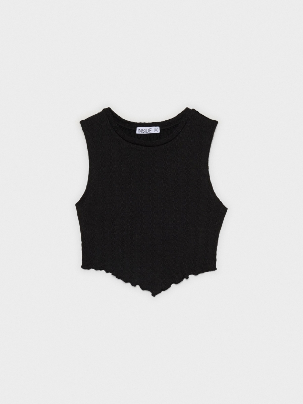  Black crop top with piping black