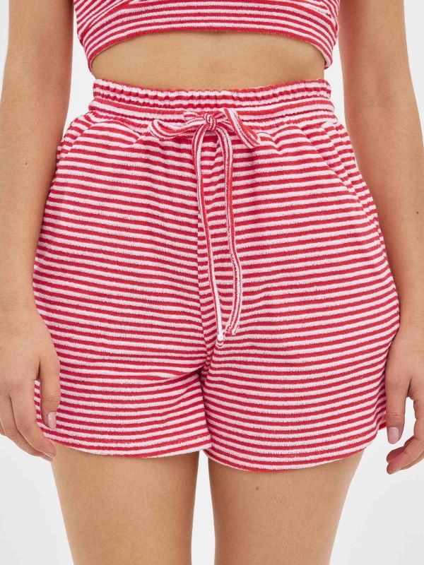 Striped terry shorts red detail view