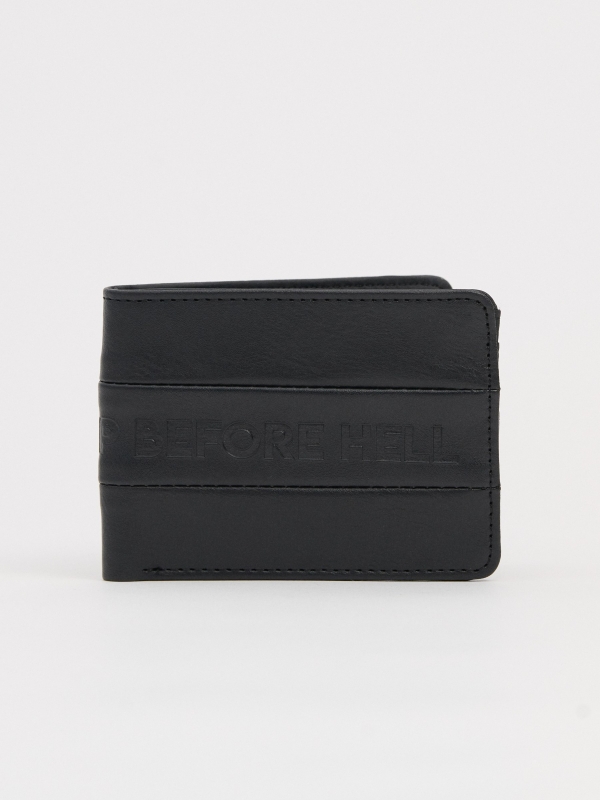 Engraved text leather effect wallet black