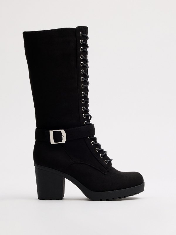 Mid-calf boot with laces black