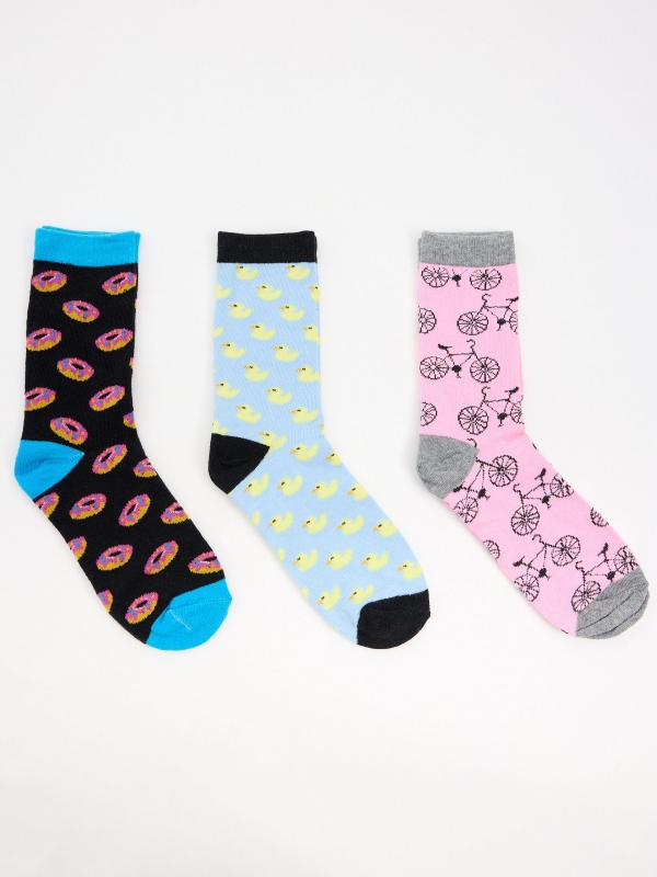 Pack of 3 socks with printed motifs middle front view