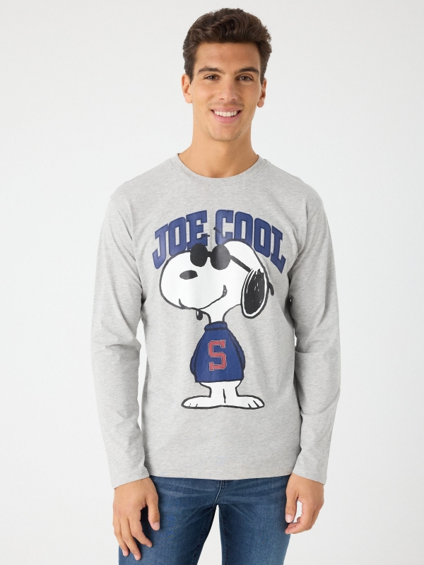 Camiseta manga larga Snoopy gris vista media frontal