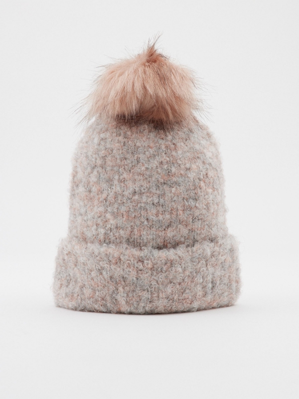 Multicolored hat with pompom pink