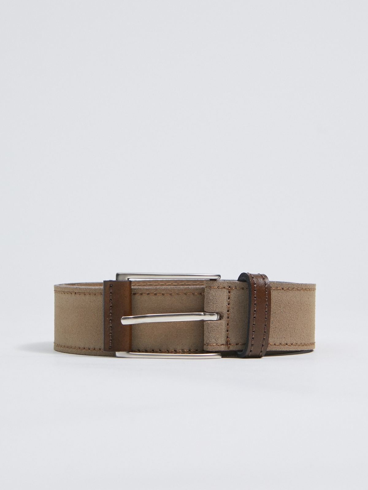 Square buckle leather belt beige