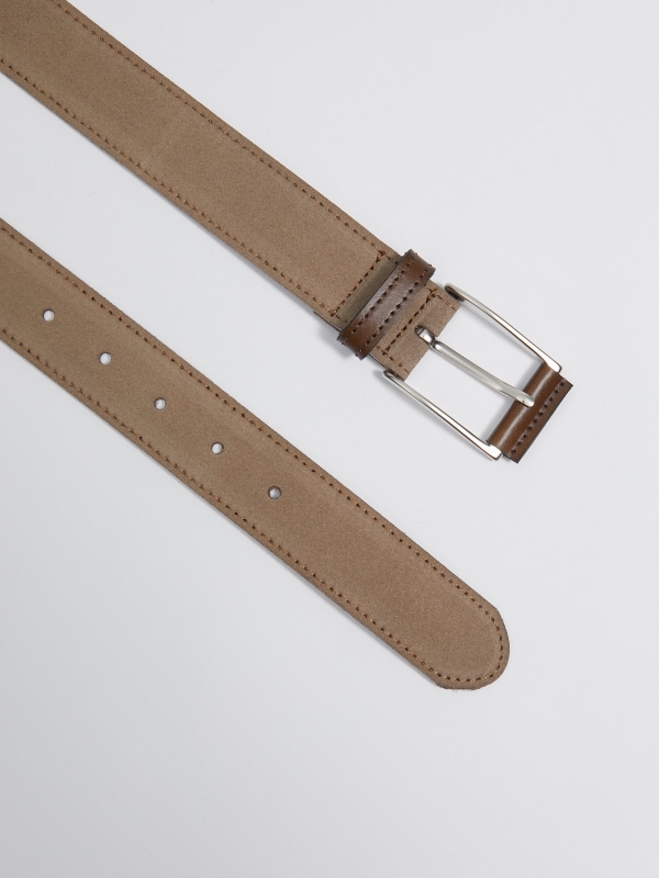 Square buckle leather belt beige
