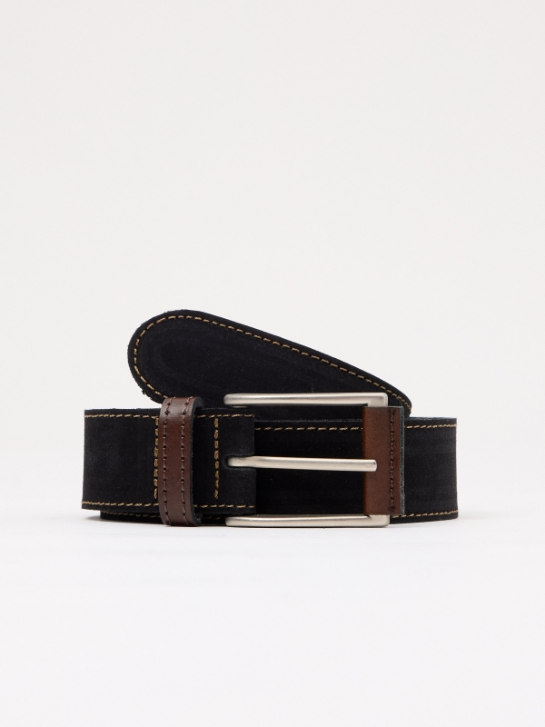 Square buckle leather belt rolled view