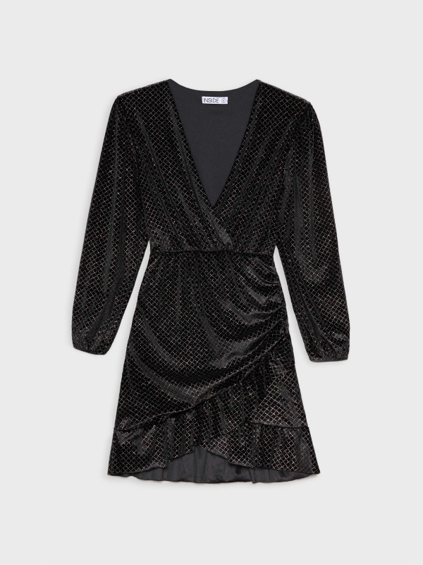  Shiny velvet wrap dress black