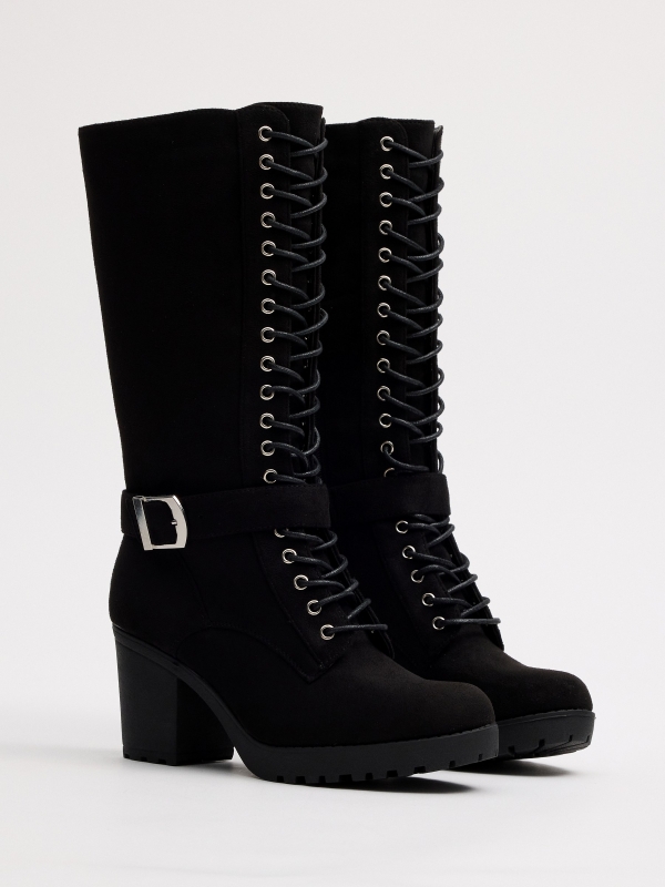 Mid-calf boot with laces black 45º front view