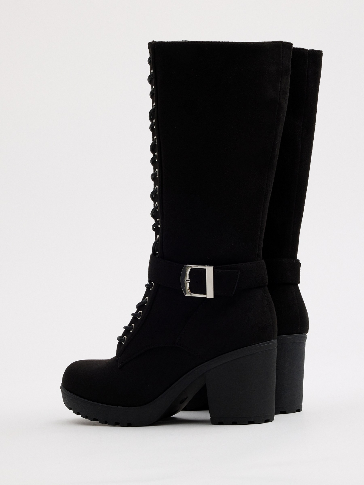 Mid-calf boot with laces black 45º back view