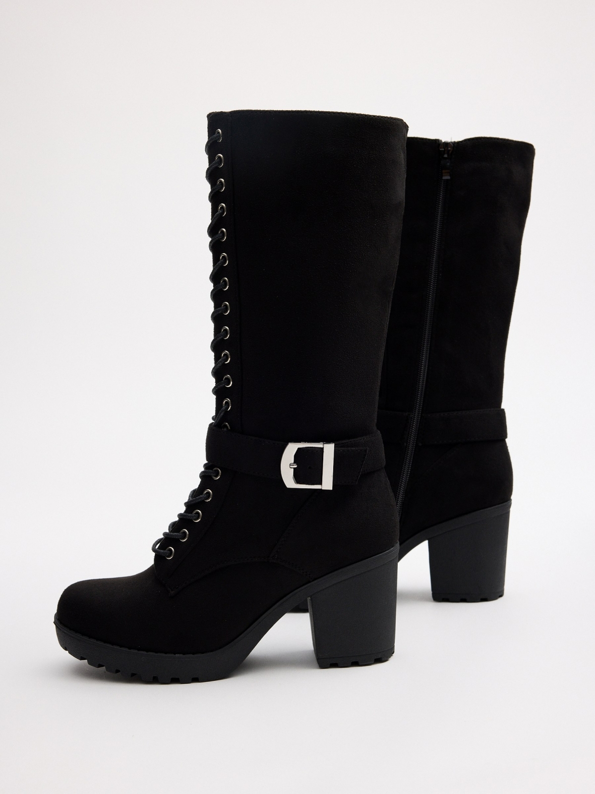 Mid-calf boot with laces black detail view