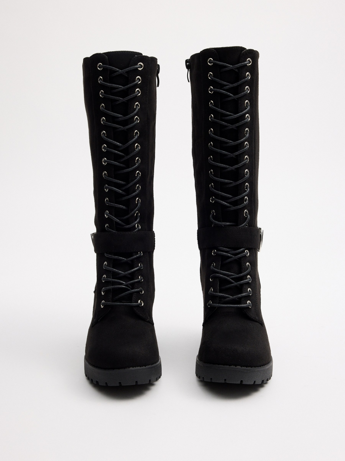 Mid-calf boot with laces black detail view