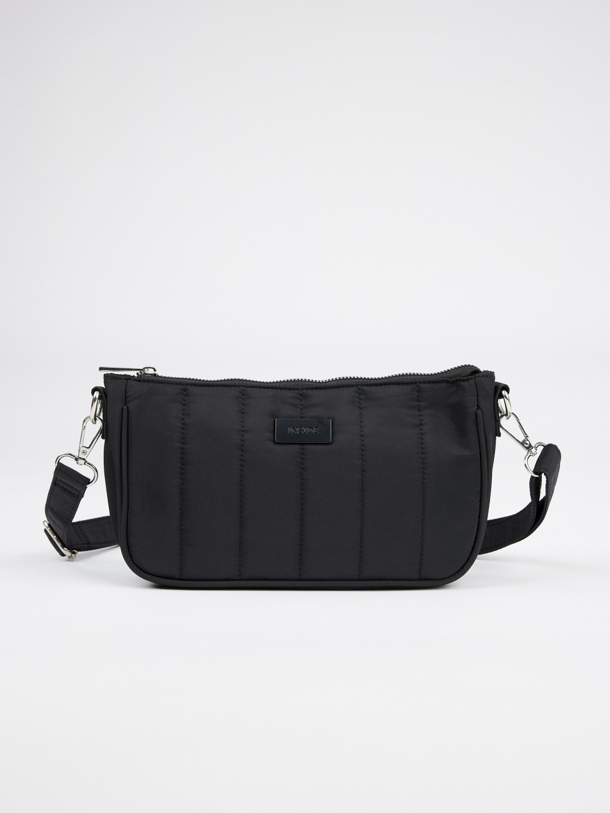 Quilted nylon shoulder bag black 45º side view