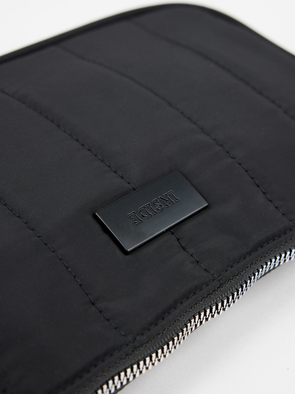 Quilted nylon shoulder bag black detail view