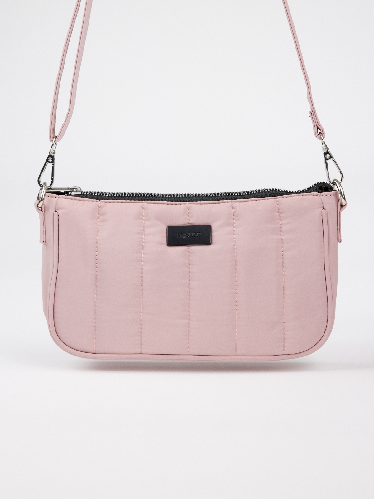 Quilted nylon shoulder bag pink back view