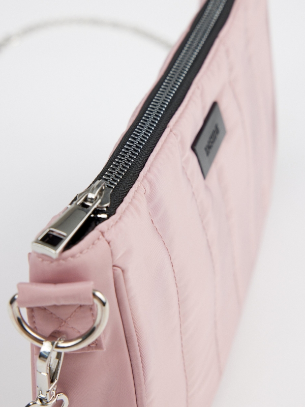 Quilted nylon shoulder bag pink detail view