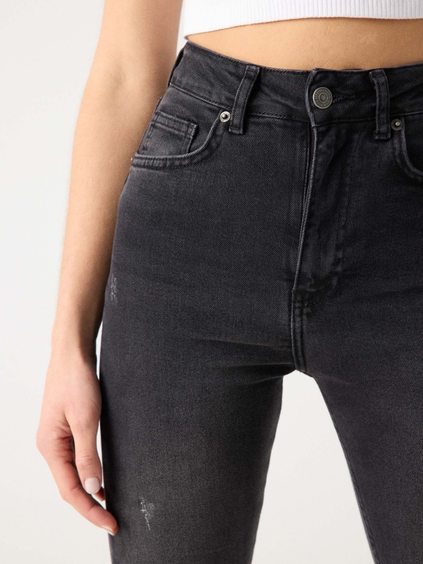 High waist black flared jeans black detail view