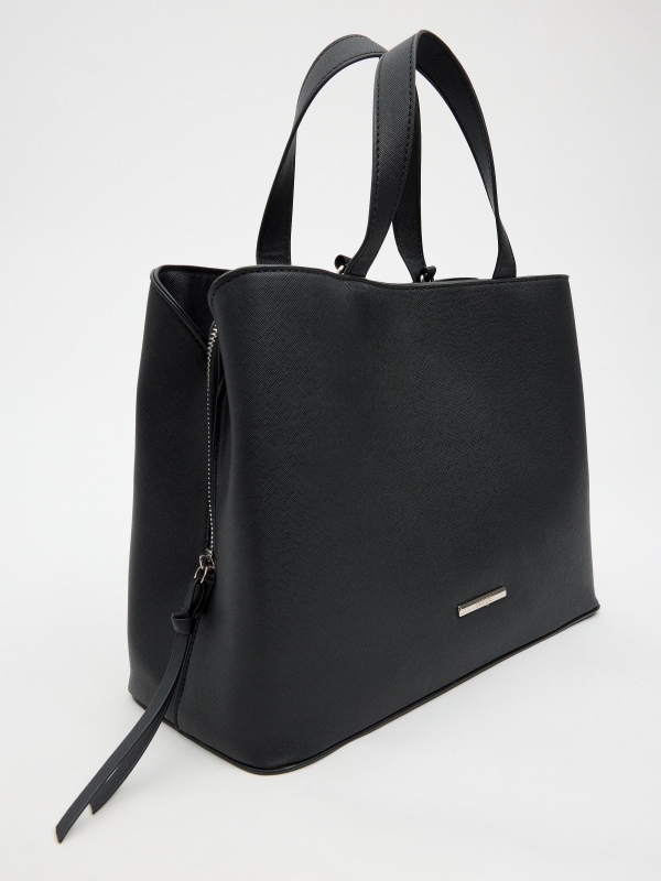 Black faux leather shopper bag black back view