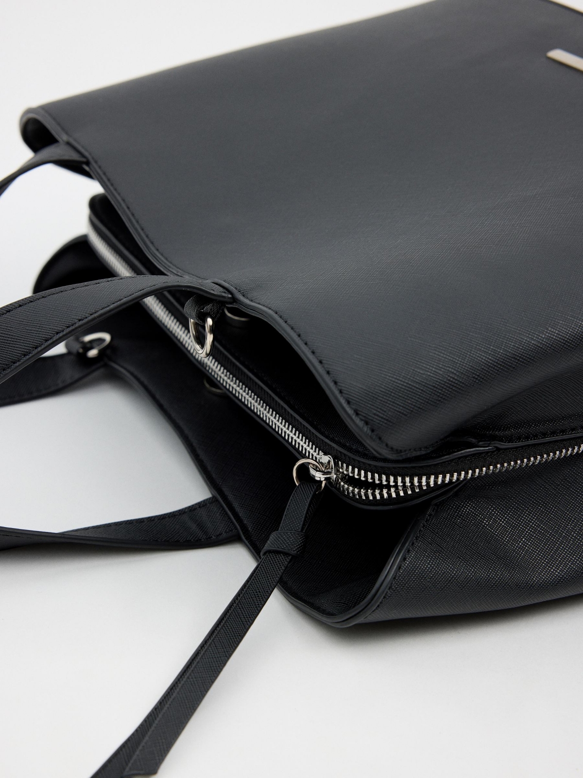 Black faux leather shopper bag black 45º side view