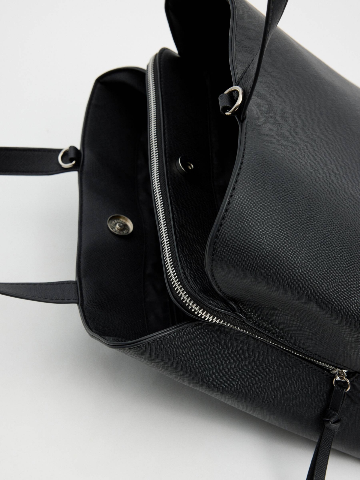 Black faux leather shopper bag black detail view