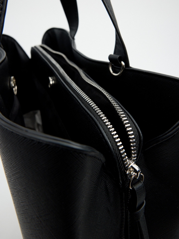 Black faux leather shopper bag black detail view