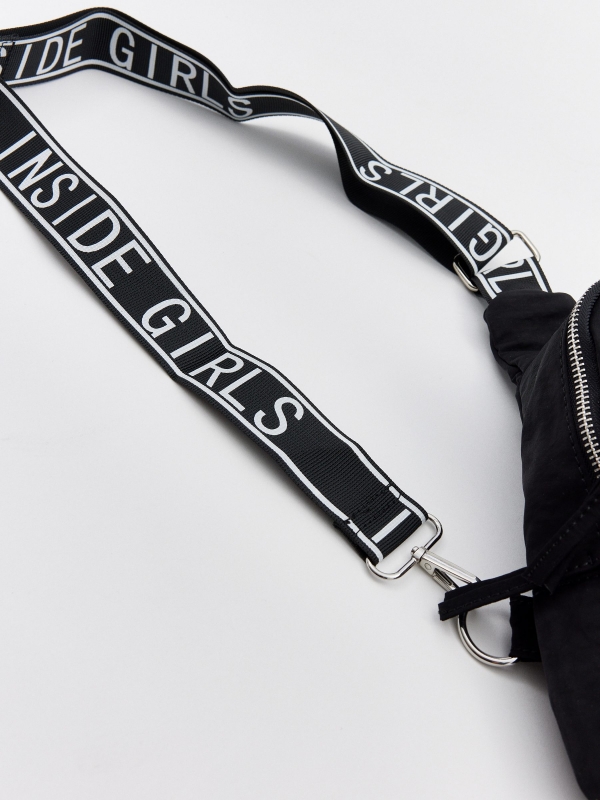 Printed strap crossbody bag black back view
