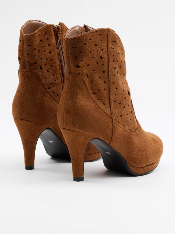 Ankle boots openwork heel 7 cm light brown 45º back view